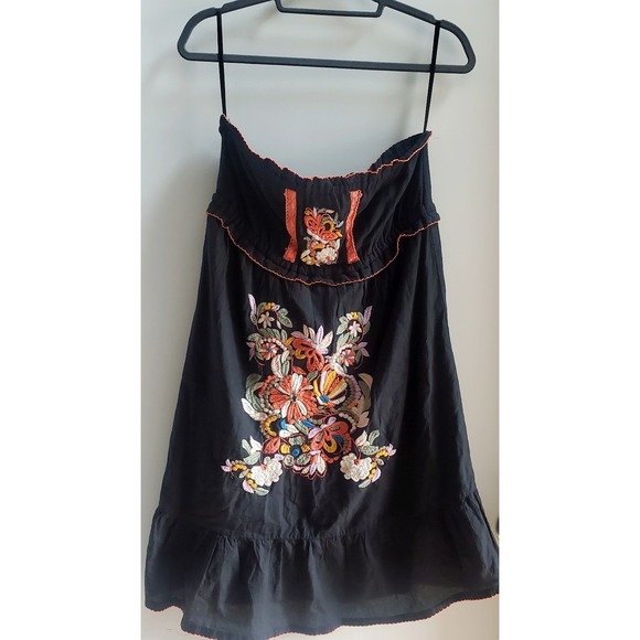 Cute Options Dress Embroidered Floral S Strapless Black/ Coral India Line Cotton - Picture 2 of 6